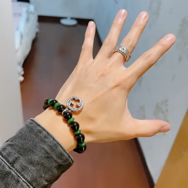 Gucci Black Green Beaded Stretch Bracelet 8