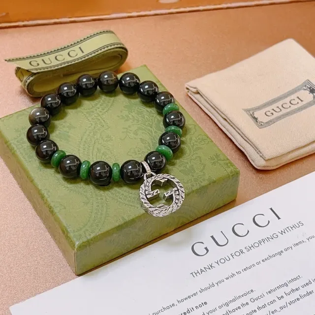 Gucci Black Green Beaded Stretch Bracelet 9
