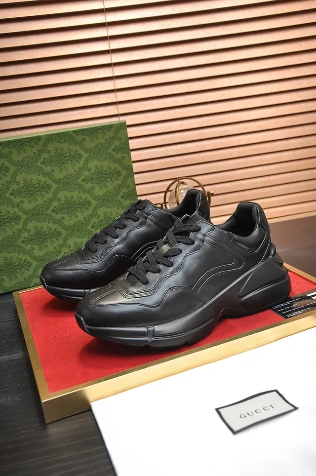 Gucci Black Leather Layered Sole Chunky Sneakers 3