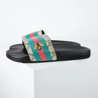 Gucci काला बहुरंगी GG Supreme Canvas Web Stripe Slippers