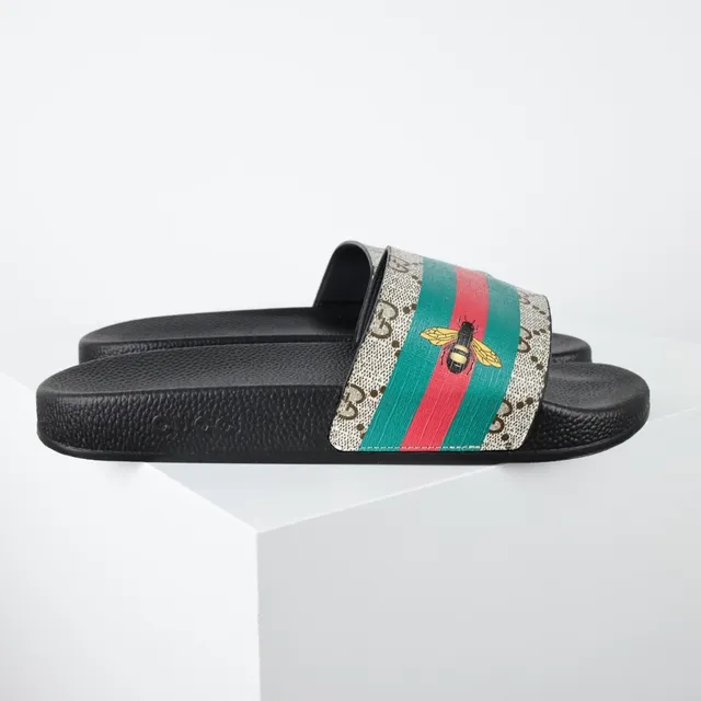 Gucci Black Multicolor GG Supreme Canvas Web Stripe Slippers 3