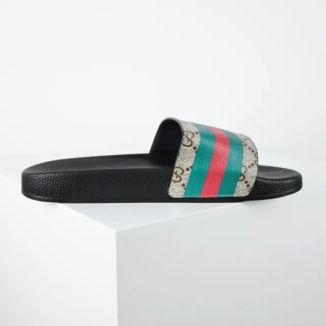 Gucci Black Multicolor GG Supreme Canvas Web Stripe Slippers 7