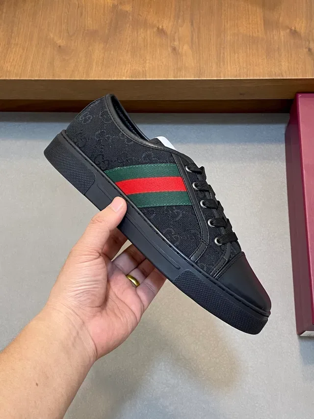 Gucci Black Red Canvas And Leather Upper Web Stripe Side Panel Lifestyle Sneakers 4