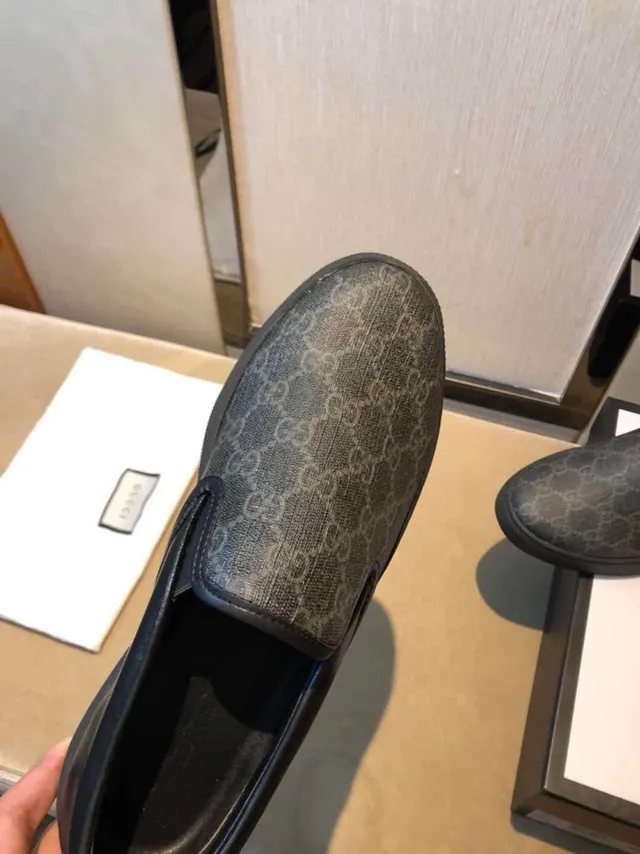 Gucci Noir Rouge GG Monogram Toile Cuir Borde Loafer 4