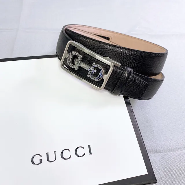 Gucci Noir Argent Interlocking Double G Buckle Crocodile-Embossed Detail Ceinture en Cuir 2