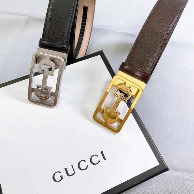 Gucci Noir Argent Interlocking Double G Buckle Crocodile-Embossed Detail Ceinture en Cuir 4
