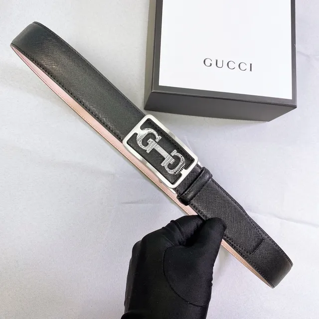 Gucci Noir Argent Interlocking Double G Buckle Crocodile-Embossed Detail Ceinture en Cuir 5
