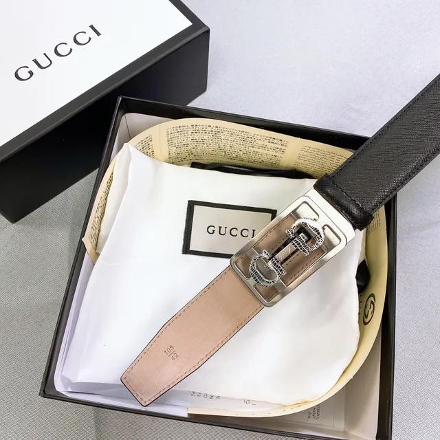 Gucci Noir Argent Interlocking Double G Buckle Crocodile-Embossed Detail Ceinture en Cuir 6