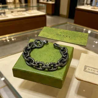 Gucci Black Silver Twisted Rope-Link Chain Oxidized Metal Finish Bracelet
