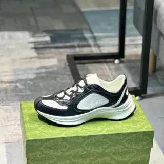 Gucci Black White Layered Leather Perforated Side Panel Lifestyle Sneakers