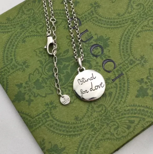 Gucci Blind for Love and Tiger Silver Ball Chain Engraved Circular Pendant Necklace 2