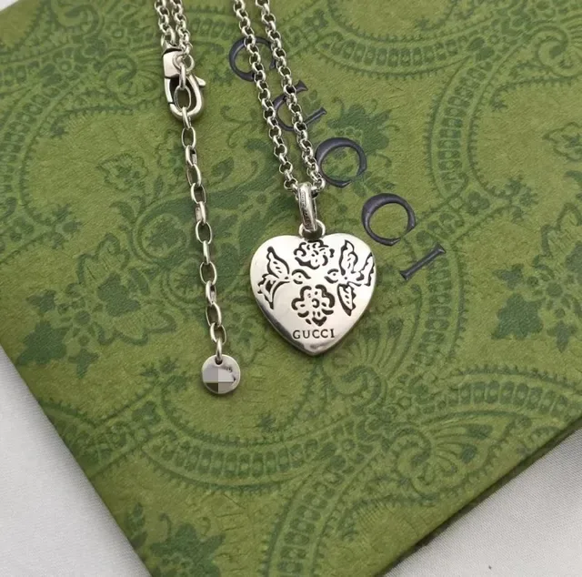 Gucci Blind for Love and Tiger Silver Ball Chain Engraved Circular Pendant Necklace 5