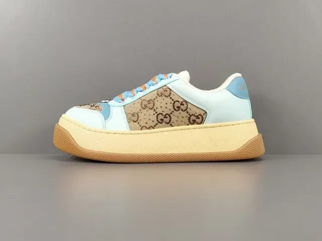 Gucci Blue Beige GG Monogram Canvas Color-Blocked Upper Lifestyle Sneakers 1