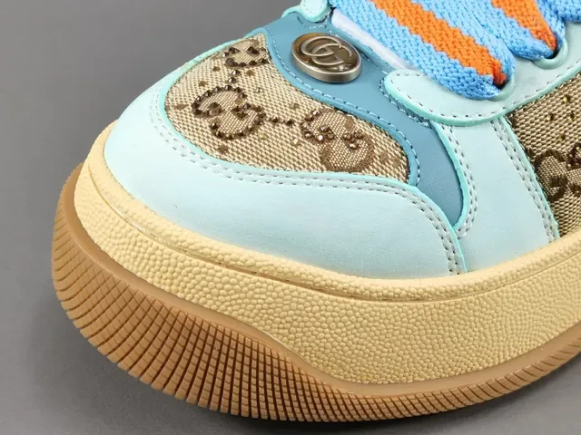 Gucci Blue Beige GG Monogram Canvas Color-Blocked Upper Lifestyle Sneakers 9
