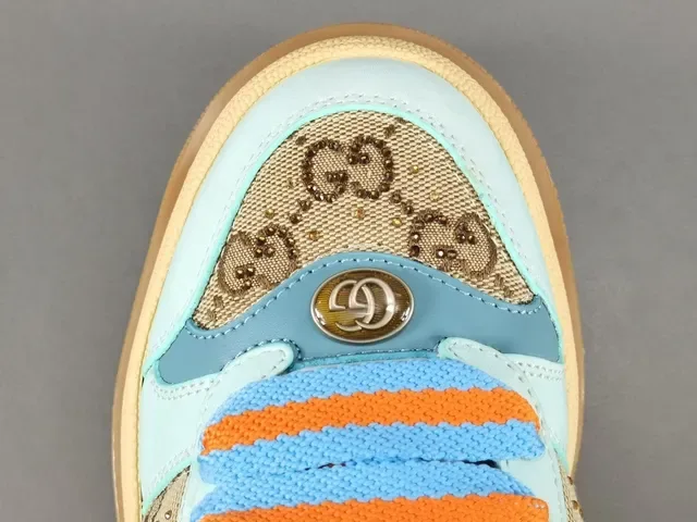 Gucci Blue Beige GG Monogram Canvas Color-Blocked Upper Lifestyle Sneakers 10