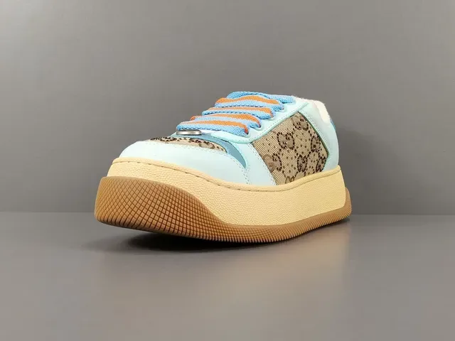 Gucci Blue Beige GG Monogram Canvas Color-Blocked Upper Lifestyle Sneakers 15