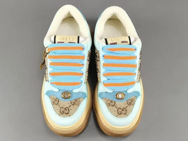Gucci Blue Beige GG Monogram Canvas Color-Blocked Upper Lifestyle Sneakers 16