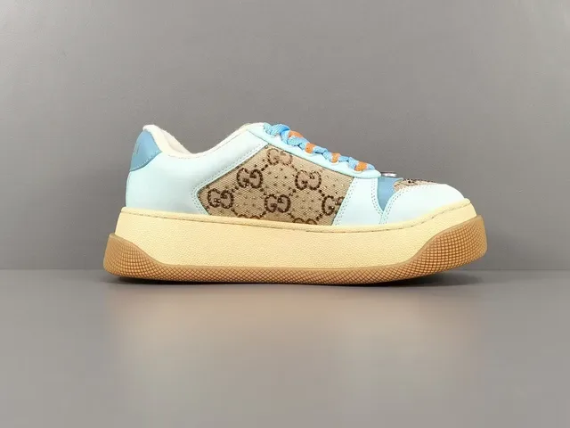 Gucci Blue Beige GG Monogram Canvas Color-Blocked Upper Lifestyle Sneakers 18