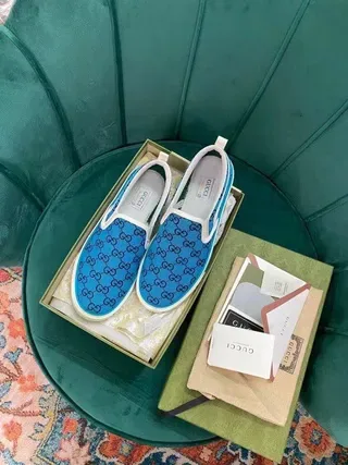 Gucci Blue White Slip-On GG Monogram Canvas Lifestyle Sneakers 3