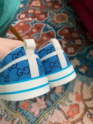 Gucci Blue White Slip-On GG Monogram Canvas Lifestyle Sneakers 4