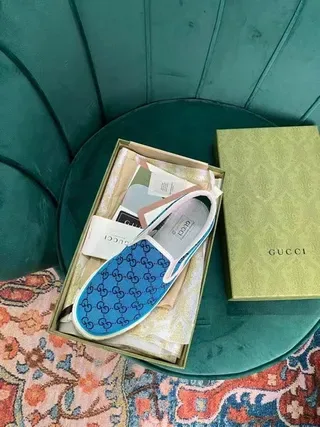 Gucci Blue White Slip-On GG Monogram Canvas Lifestyle Sneakers 5
