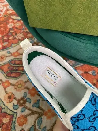 Gucci Blue White Slip-On GG Monogram Canvas Lifestyle Sneakers 7