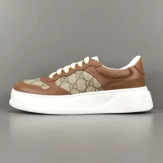 Gucci Brown Beige GG Monogram Canvas Leather Overlays Lifestyle Sneakers