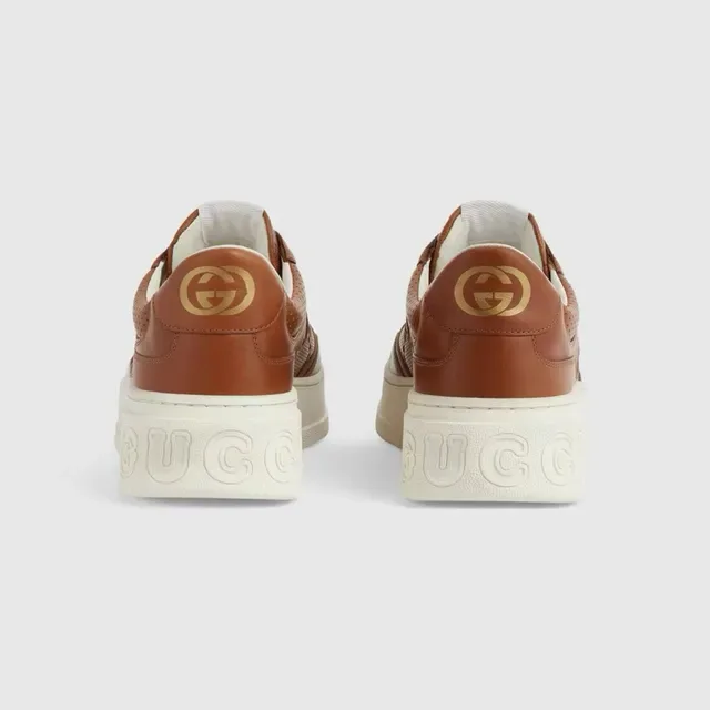 Gucci Brown Beige Perforated Leather Embossed GG Logo Lifestyle Sneakers 4