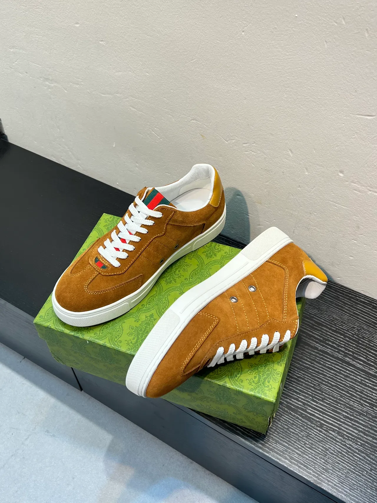 Gucci Brown Beige Suede Upper White Rubber Sole Lifestyle Sneakers 2