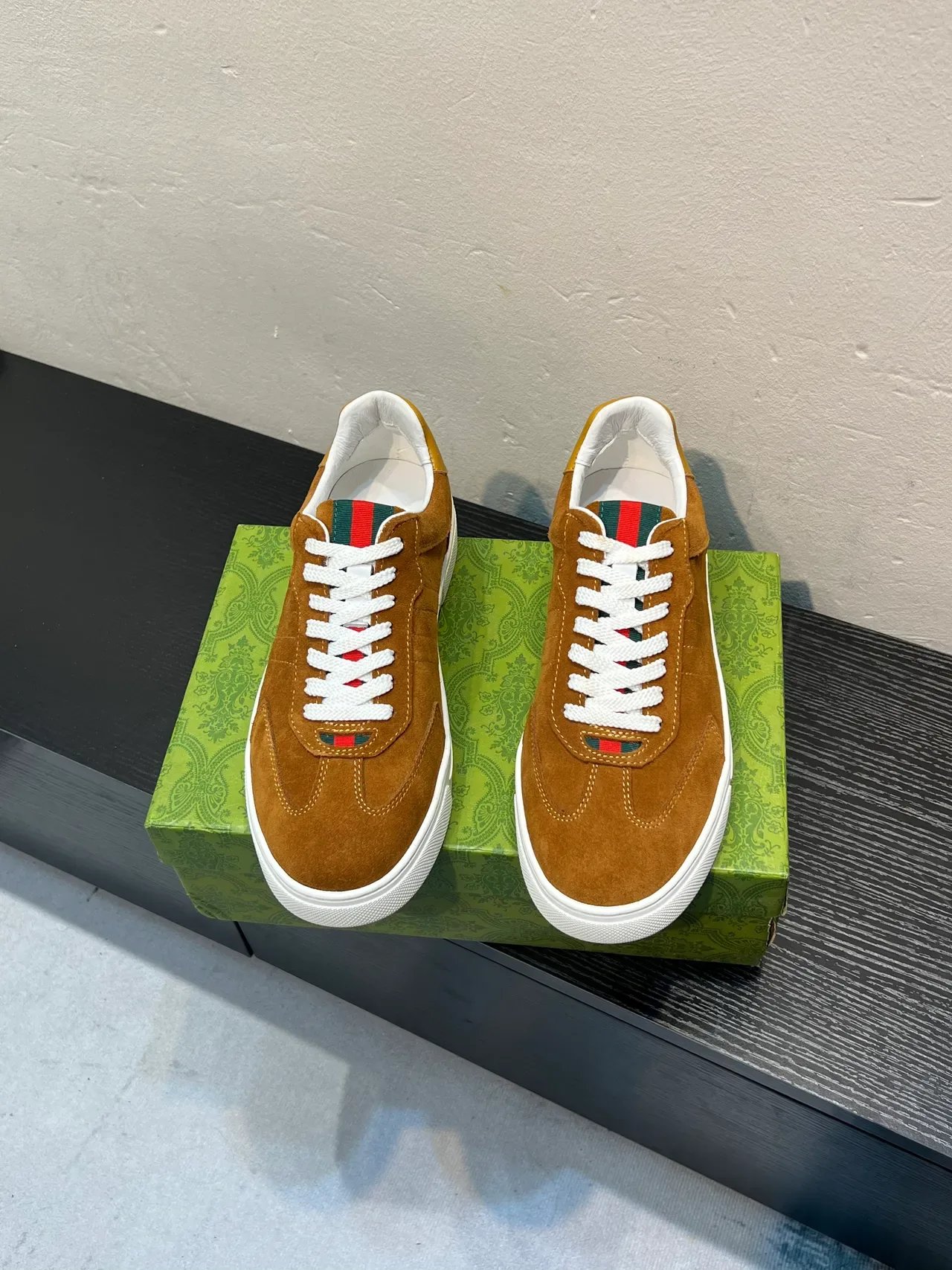 Gucci Brown Beige Suede Upper White Rubber Sole Lifestyle Sneakers 3