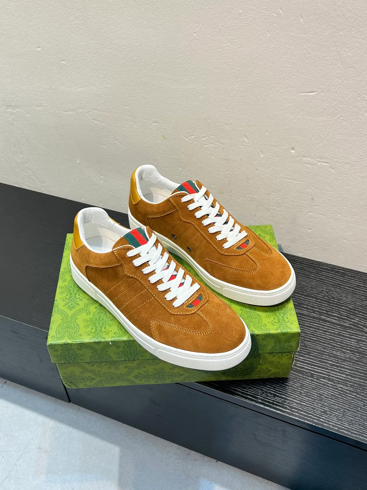 Gucci Brown Beige Suede Upper White Rubber Sole Lifestyle Sneakers 5