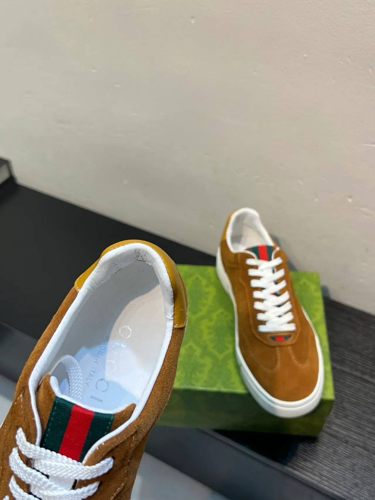 Gucci Brown Beige Suede Upper White Rubber Sole Lifestyle Sneakers 7