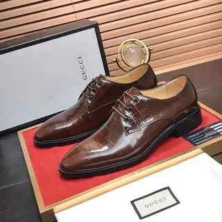 Gucci Brown Crocodile-Embossed Cap-Toe Oxford Shoes