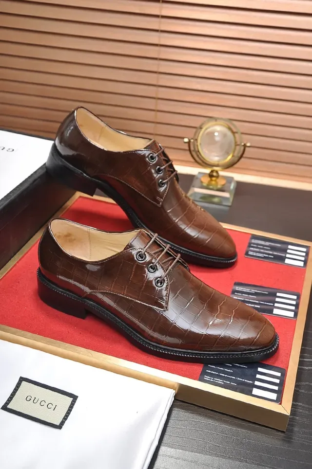 Gucci Brown Crocodile-Embossed Cap-Toe Oxford Shoes 4