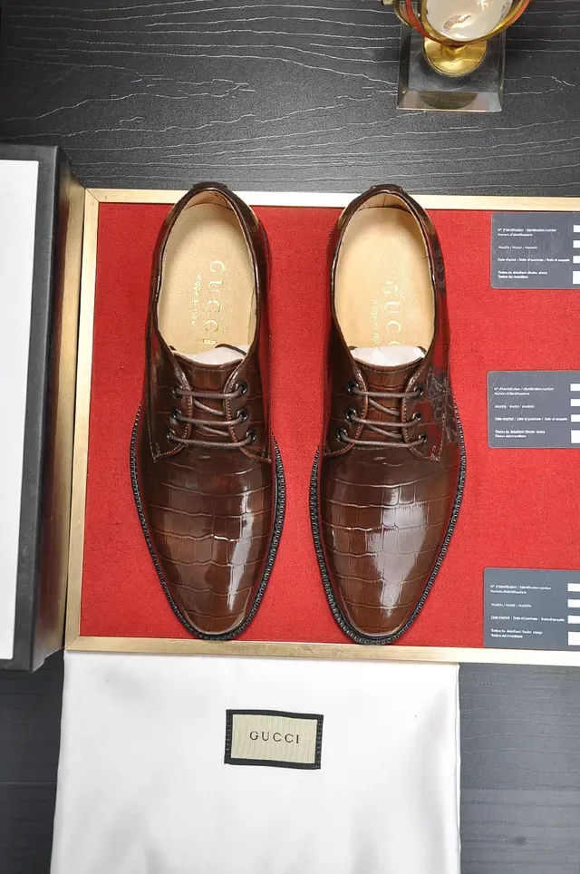Gucci Brown Crocodile-Embossed Cap-Toe Oxford Shoes 5