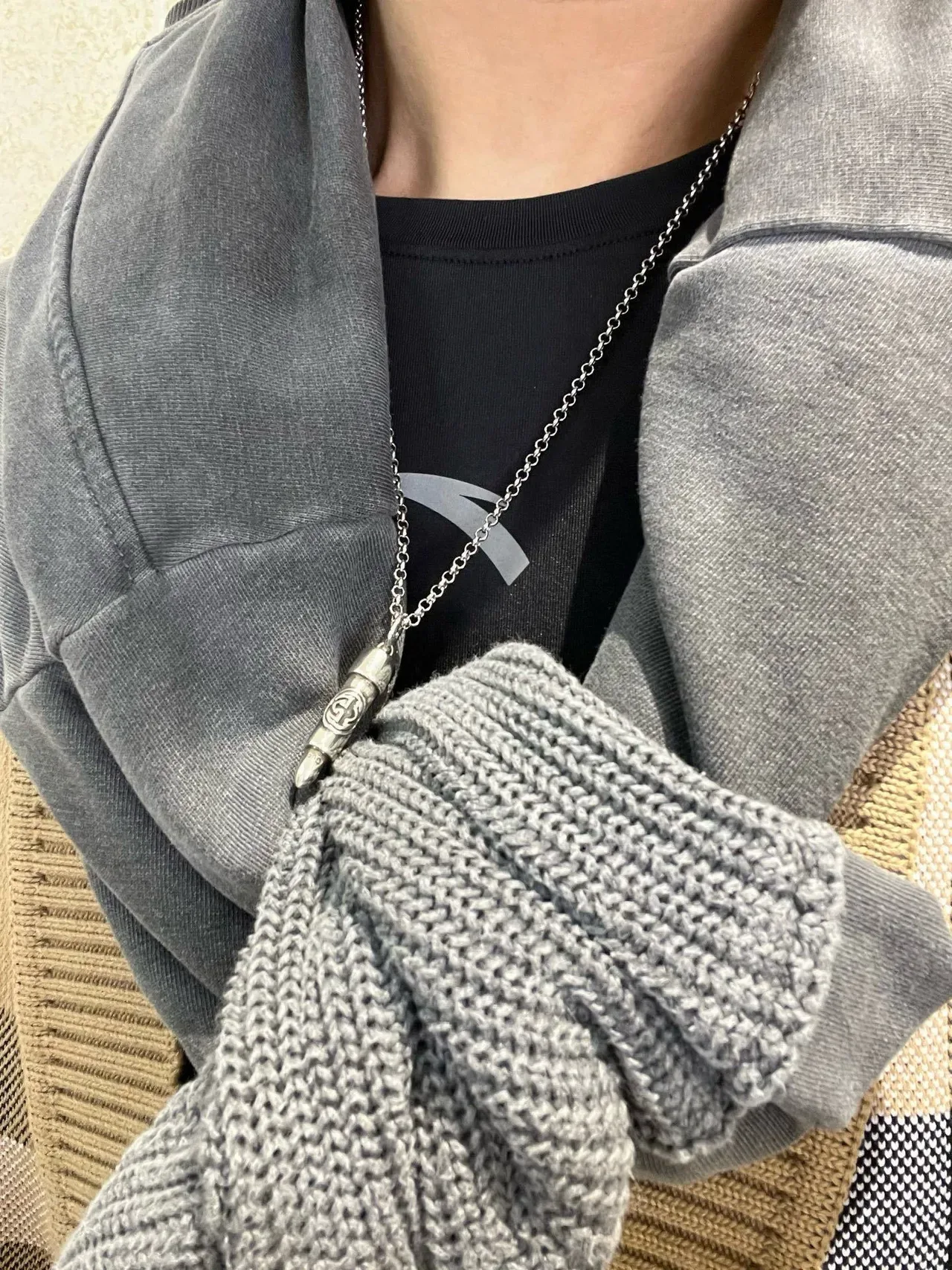 Gucci Bullet Pendant Silver-Tone Cable Chain Necklace 2