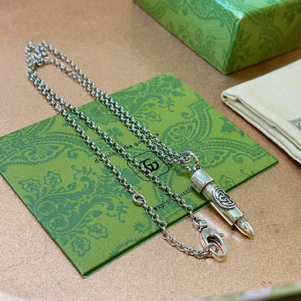 Gucci Bullet Pendant Silver-Tone Cable Chain Necklace 3