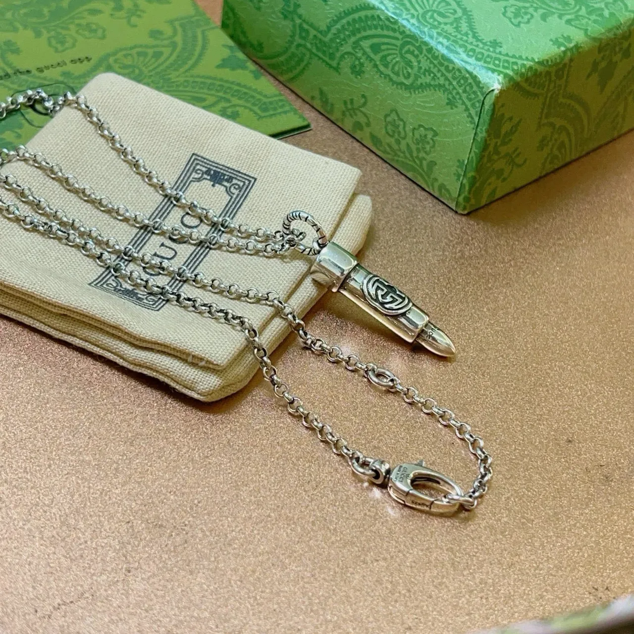 Gucci Bullet Pendant Silver-Tone Cable Chain Necklace 4