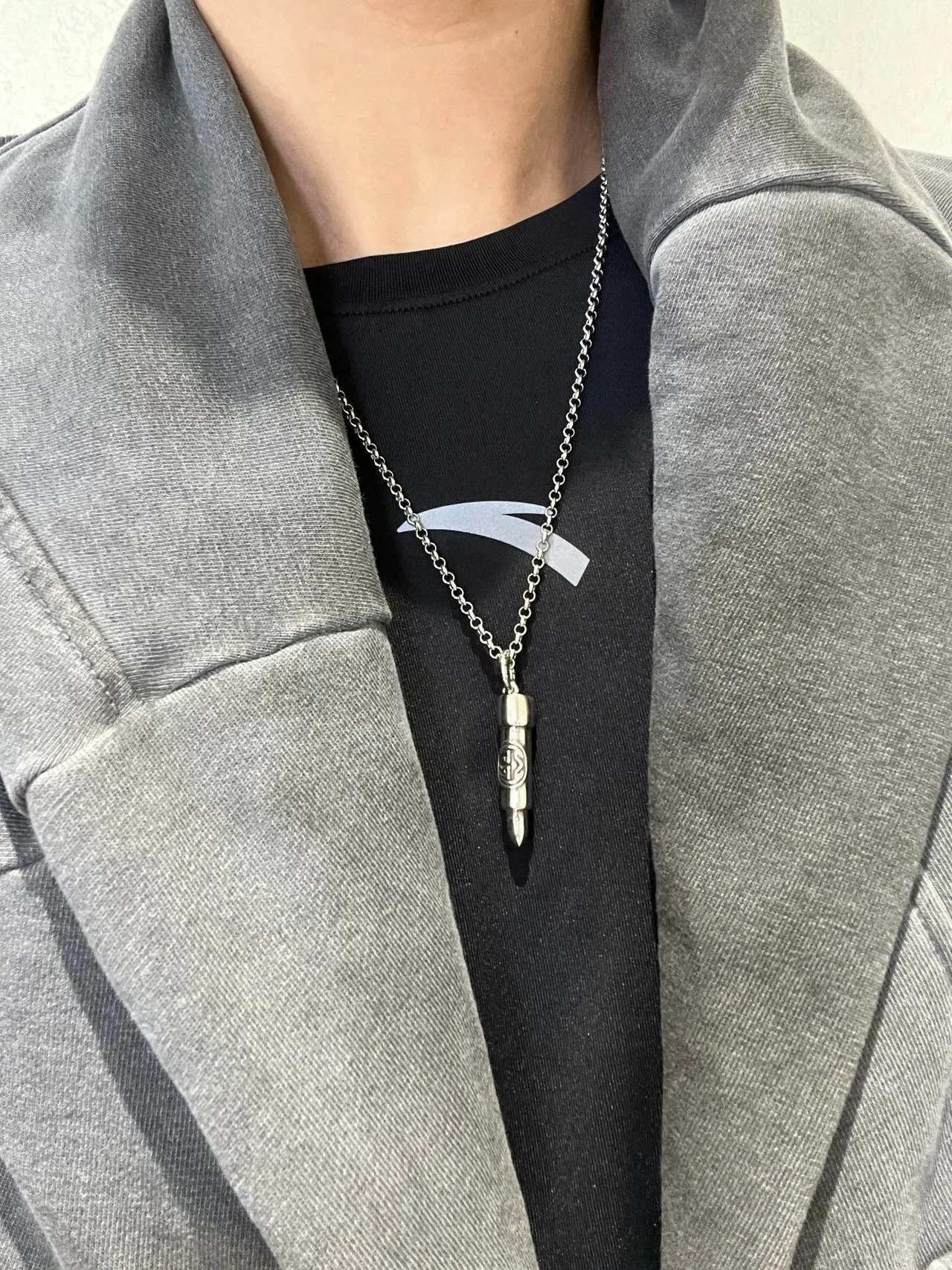 Gucci Bullet Pendant Silver-Tone Cable Chain Necklace 5