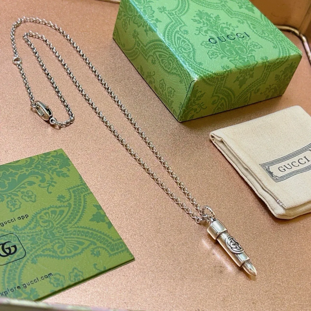 Gucci Bullet Pendant Silver-Tone Cable Chain Necklace 6