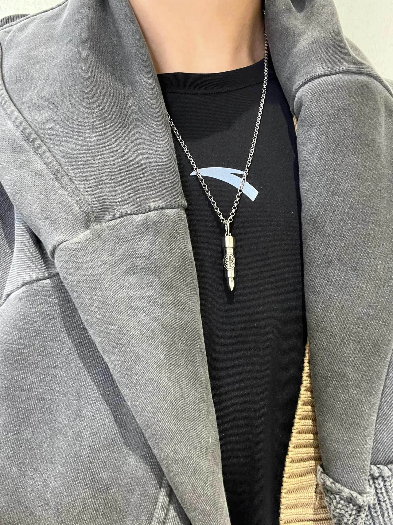 Gucci Bullet Pendant Silver-Tone Cable Chain Necklace 8