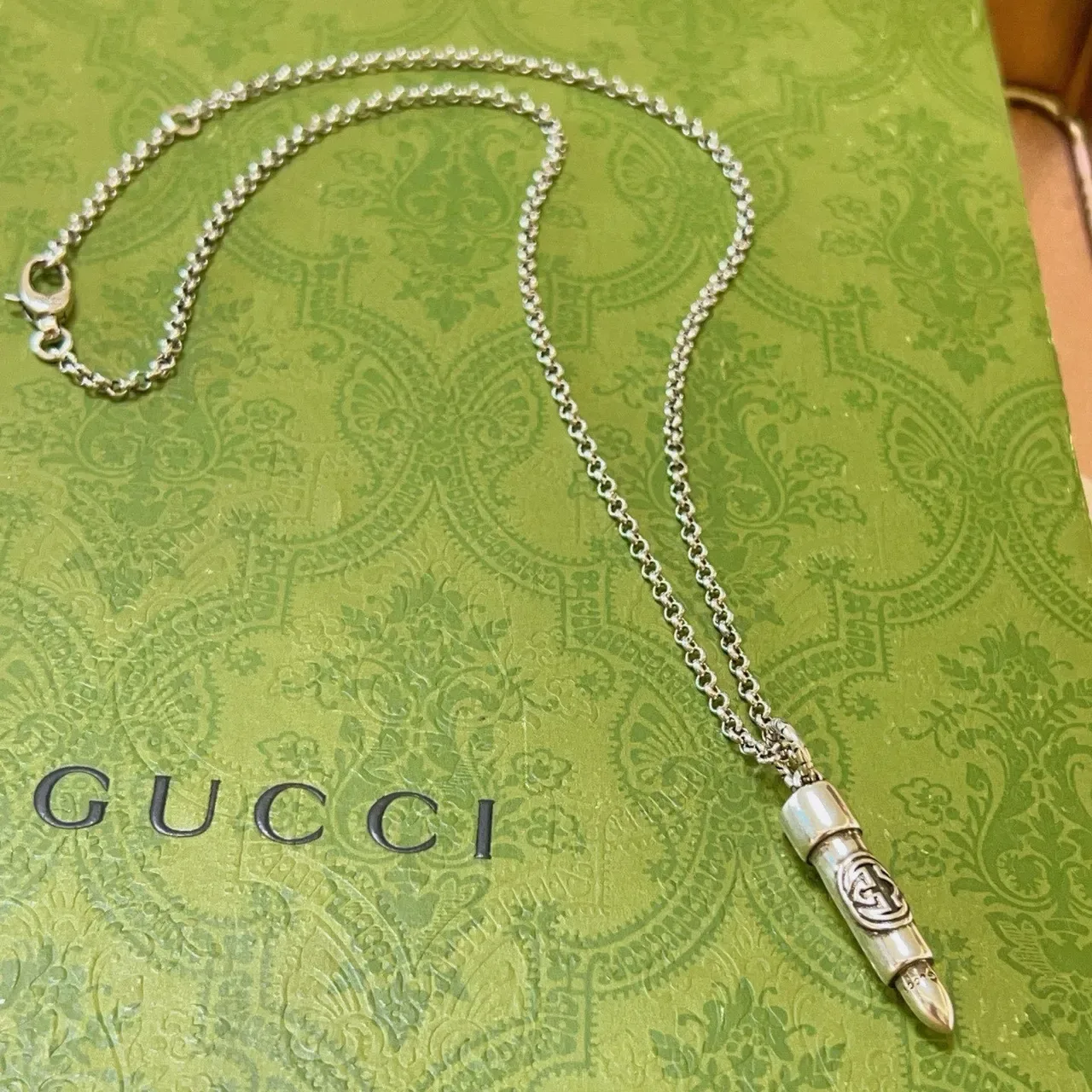 Gucci Bullet Pendant Silver-Tone Cable Chain Necklace 9