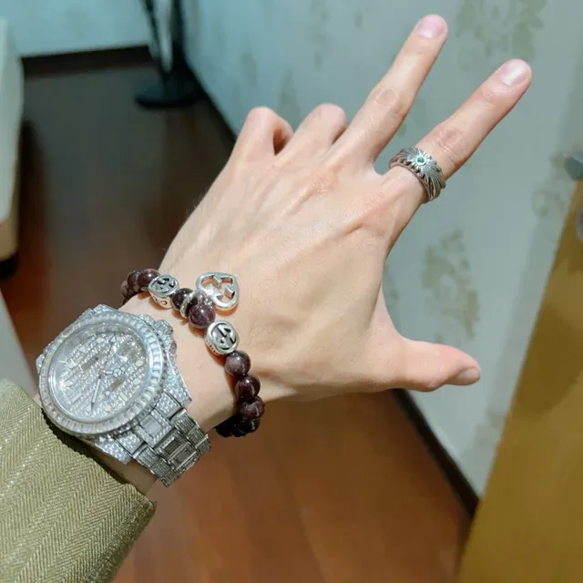 Gucci Burgundy Silver Beaded Interlocking G Charms Bracelet 2