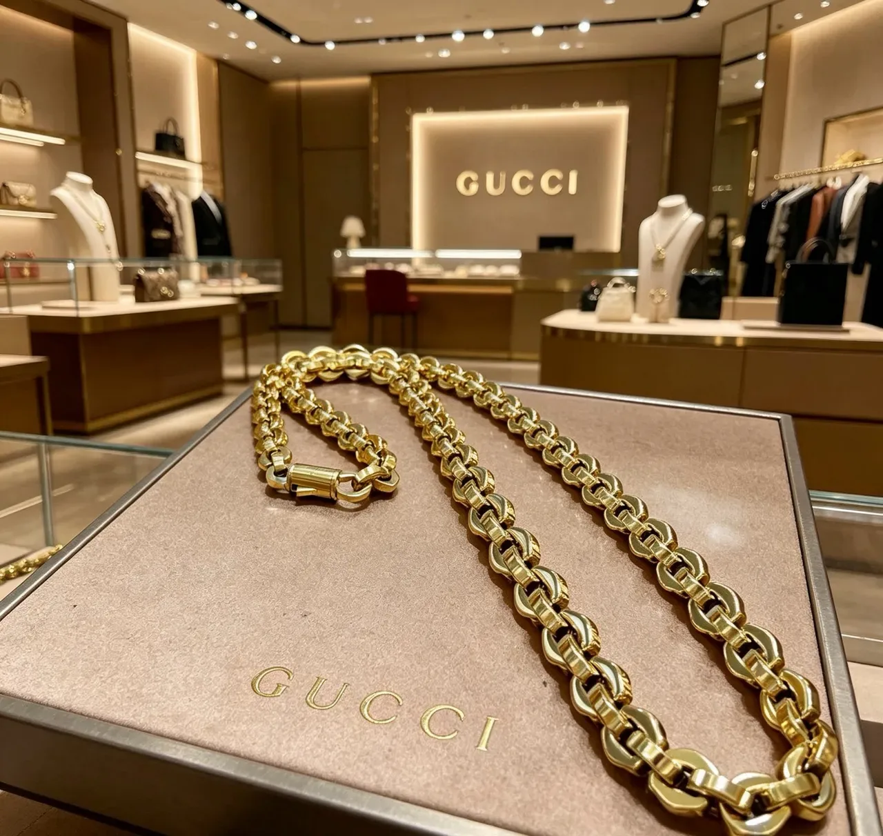 Gucci قلادة سلسلة كثيفة بيضاوية ذهبية 4
