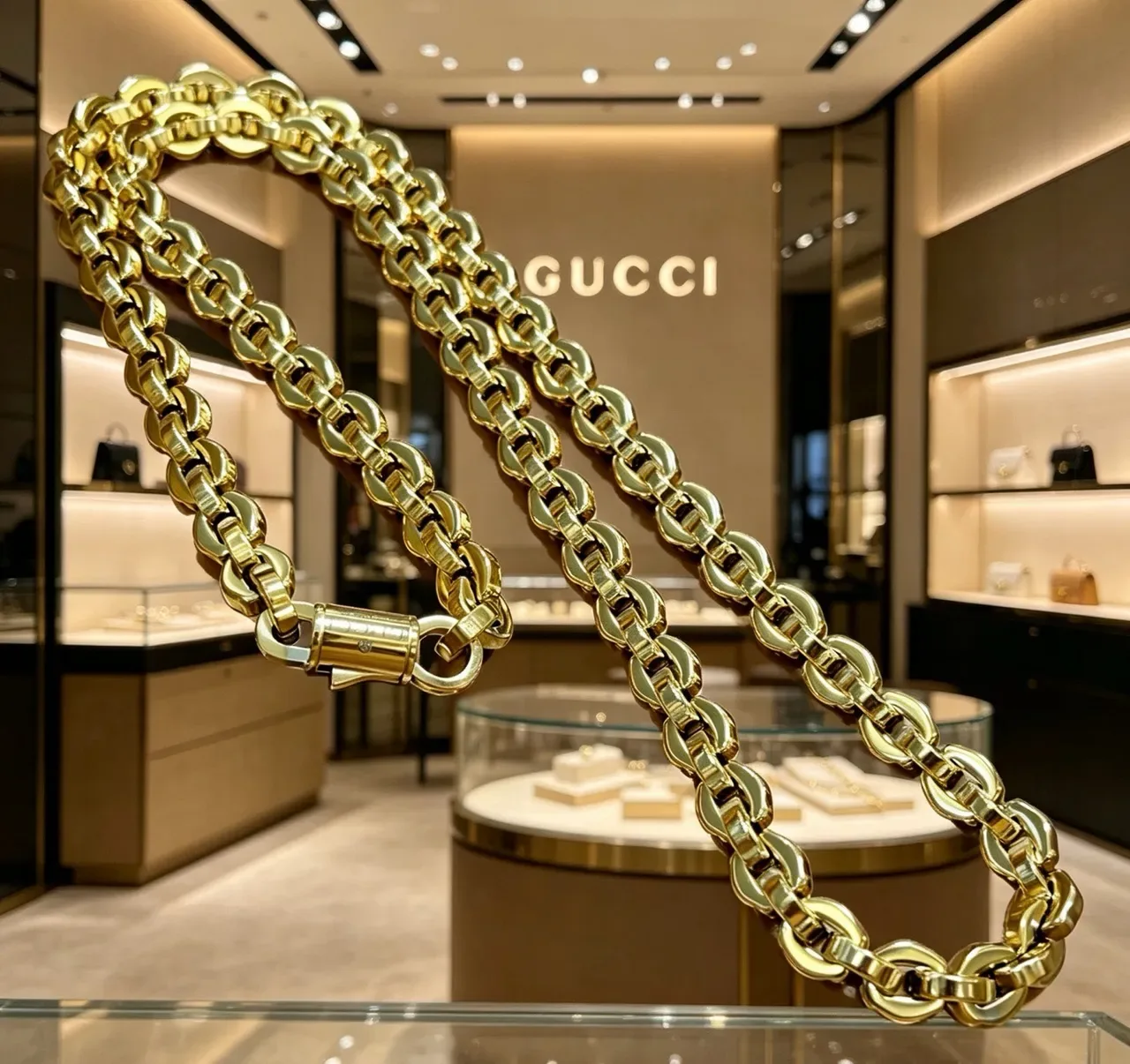 Gucci قلادة سلسلة كثيفة بيضاوية ذهبية 6