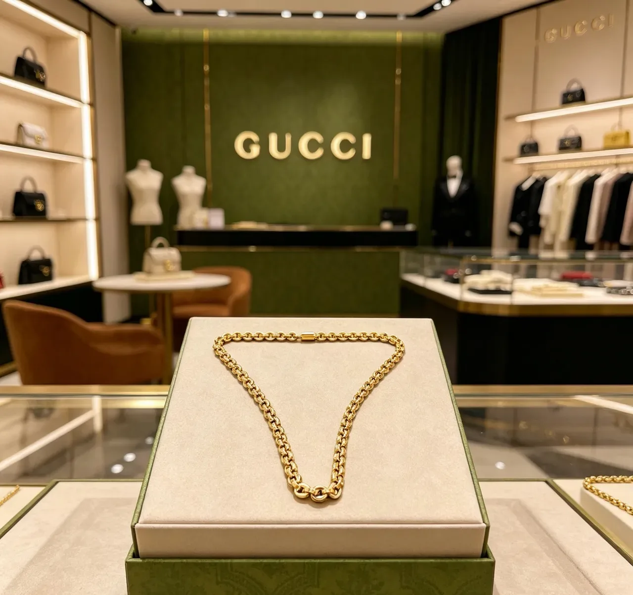 Gucci قلادة سلسلة كثيفة بيضاوية ذهبية 7