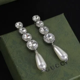 Gucci Crystal Cascade Teardrop Pearl Earrings