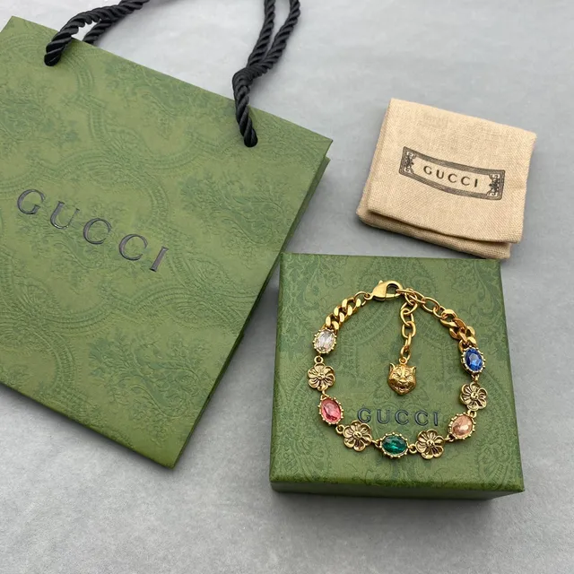 Gucci Dionysus Gold Multicolor Curb Chain Floral-Link Motifs Bracelet 1