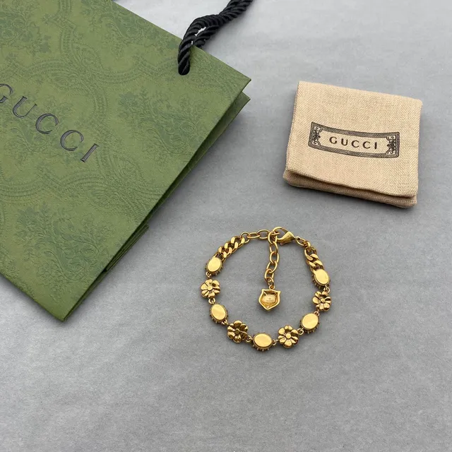 Gucci Dionysus Gold Multicolor Curb Chain Floral-Link Motifs Bracelet 3