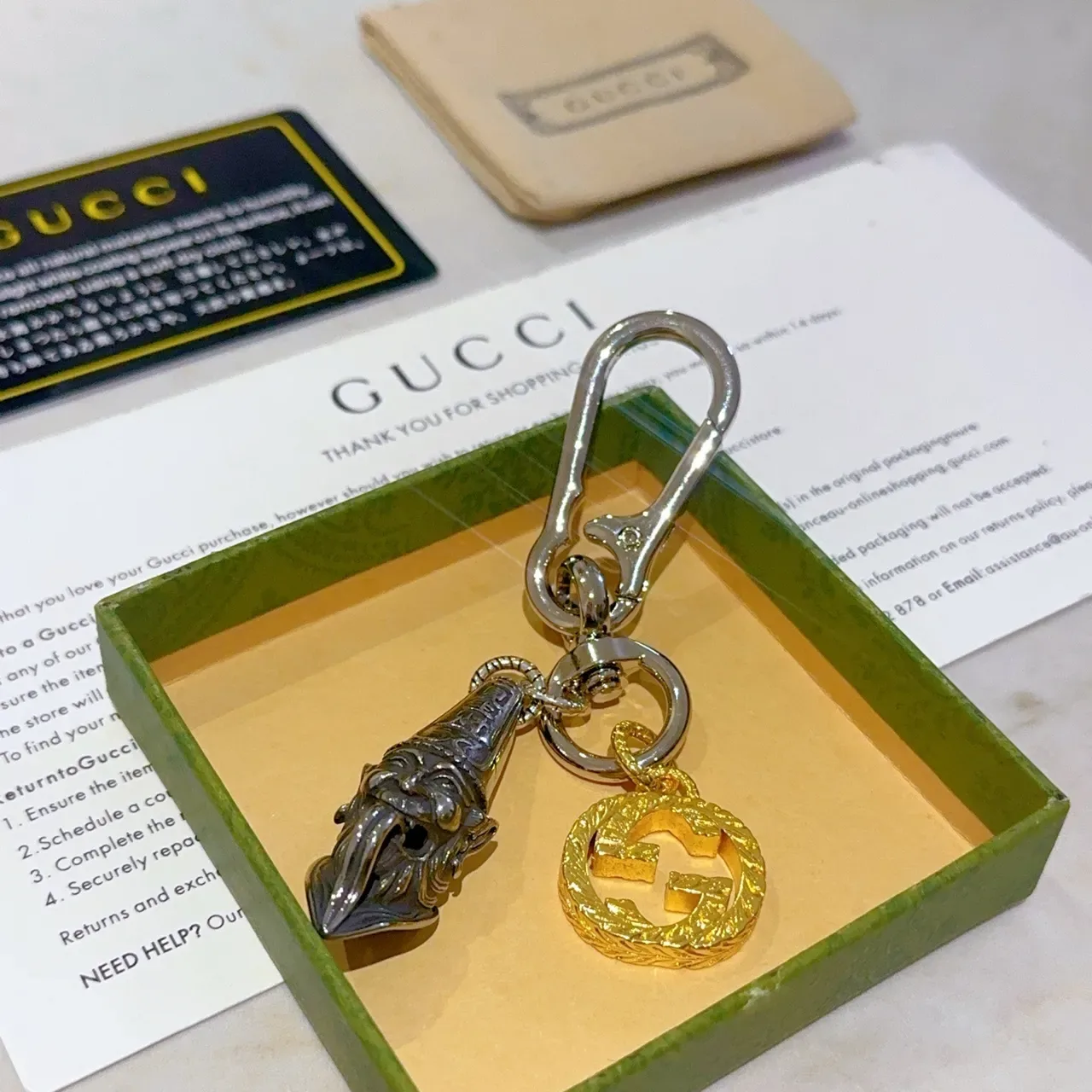 Gucci Dionysus Pink Gold Metallic Car Key Cover Interlocking G Charm Jewelry 5